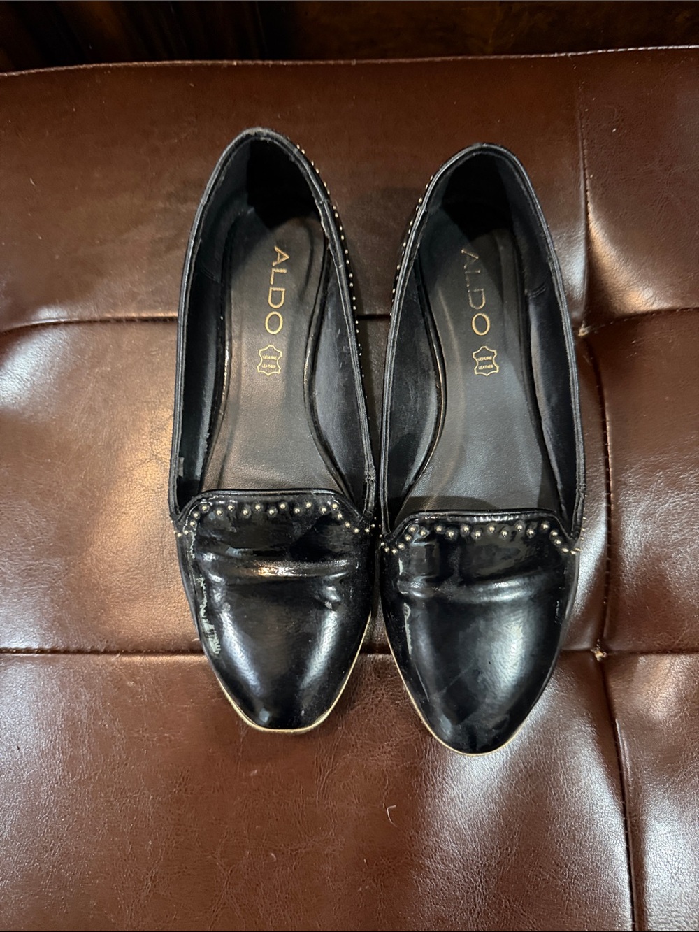 Aldo Black Stud-Trim Slip-On Loafers
